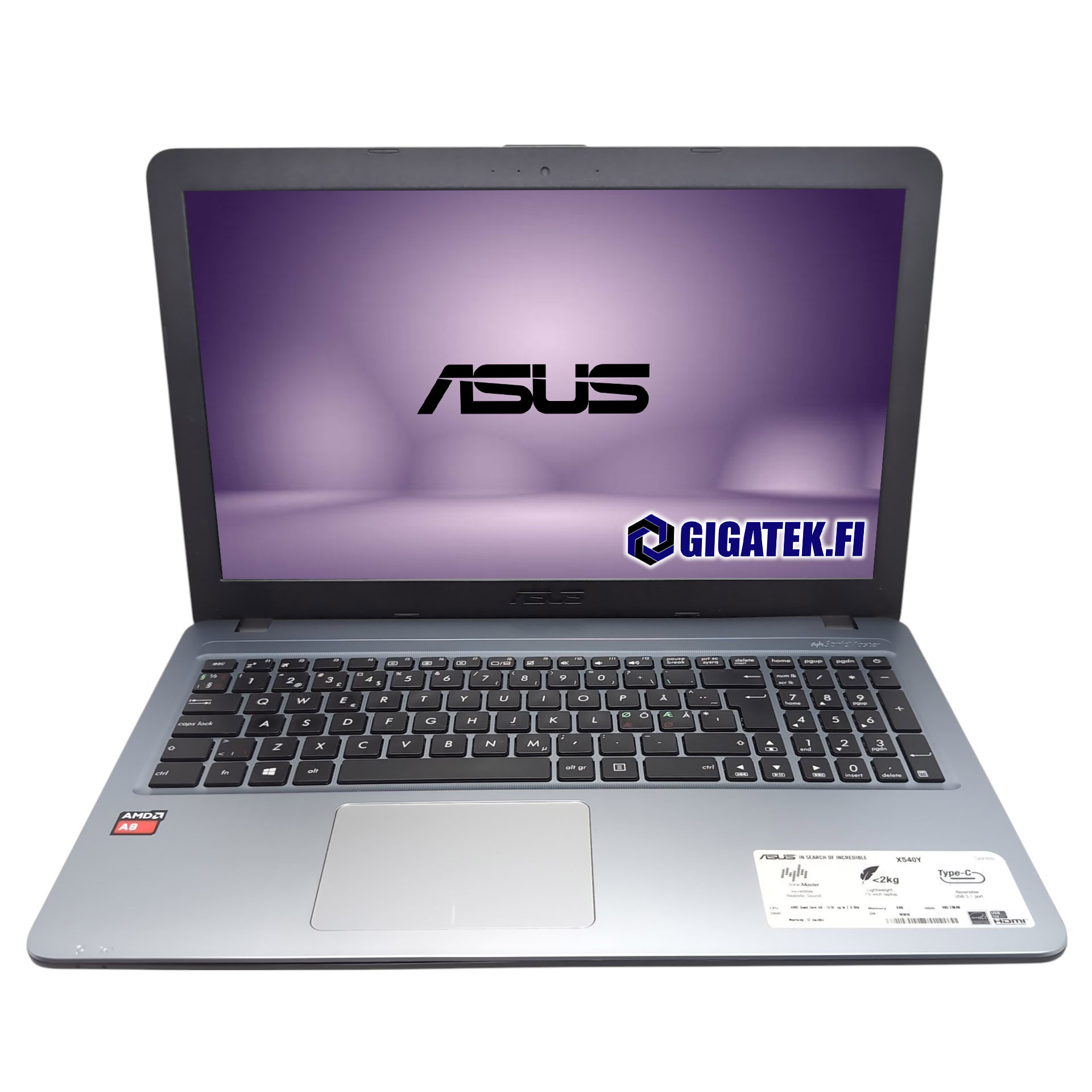 Asus X540Y/AMD-A8 (4-ydin)/8 GB DDR4/128 GB SSD/15.6" FHD/W10 Home/A1